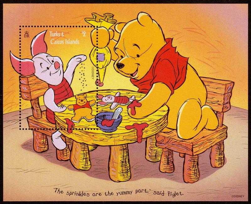 Turks & Caicos Islands Scott 1221 (1996) Pooh & Pig Souvenir Sheet, Mint NH VF C