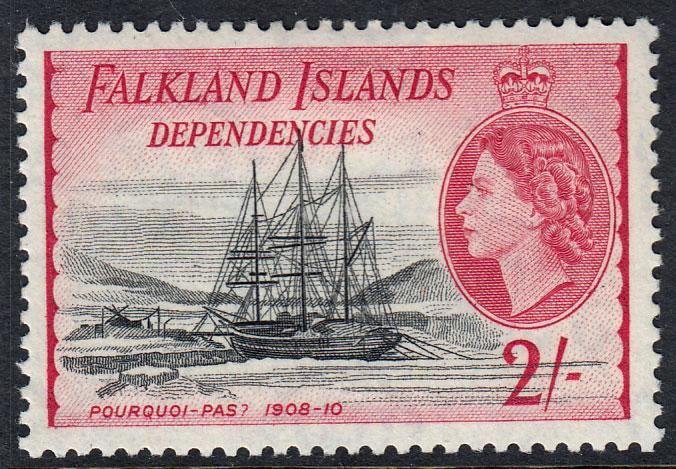 Falkland Island Dependencies QEII 1954 2/- 2s Black Carmine SGG36 Mint VLH