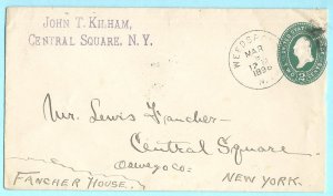 3/9/1898 cover Weedsport NY Masonic Willard House J Kilham, Francher Central Sqr