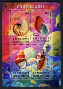 IVORY COAST - 2013 - Shells - Perf 4v Sheet - MNH - Private Issue