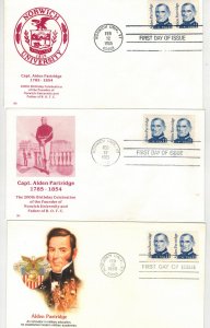 CAPTAIN ALDEN PARTRIDGE ROTC NORWICH UNIVERSITY VERMONT SET OF 9 FDCs & CACHETS