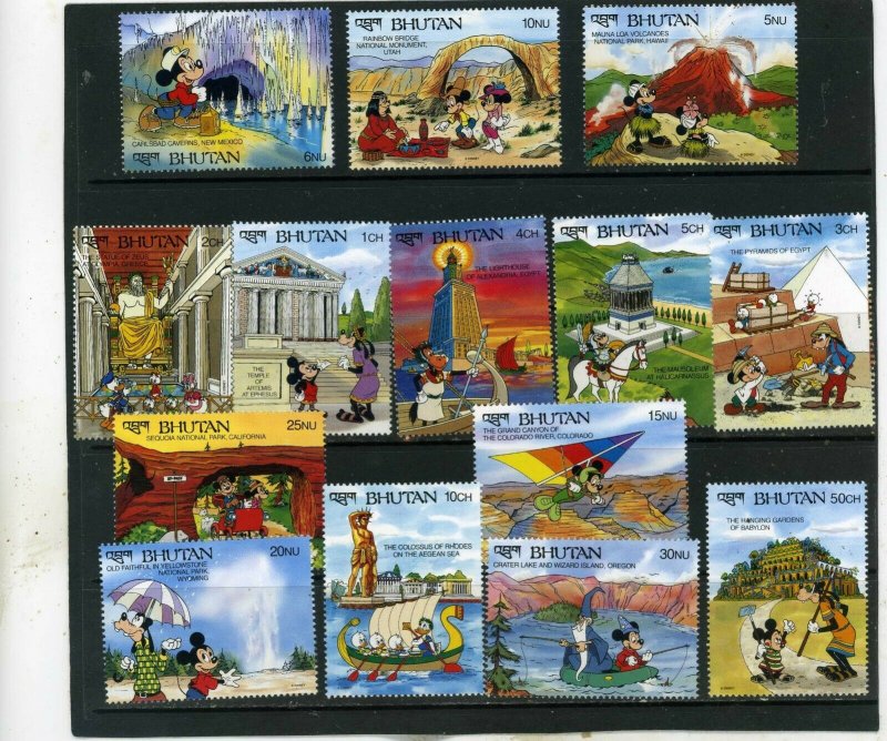 BHUTAN 1991 WALT DISNEY WONDERS OF THE WORLD SET OF 14 STAMPS MNH