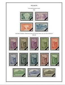 COLOR PRINTED REUNION 1852-1974 STAMP ALBUM PAGES (47 illustrated pages)