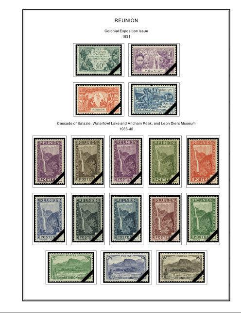 COLOR PRINTED REUNION 1852-1974 STAMP ALBUM PAGES (47 illustrated pages)