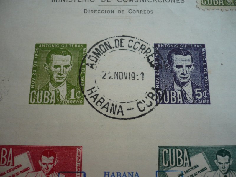 Stamps -Cuba- Scott# C49c - Used Post Office Announcement with6 Stamps - Imperf