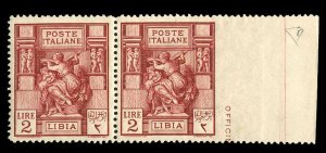 Libya 43var, Sass. 43m, €800, 1924 2L horiz pair imperf. at right, n.h.