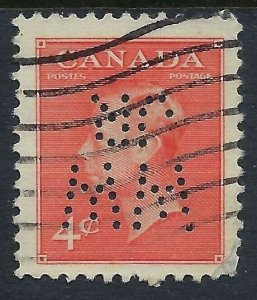 Perfin W18-WW/JR (William Wrigley, Jr.): Scott 306, 4c KGVI Orange, Position 1