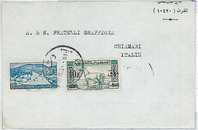 POSTAL HISTORY : cover SYRIA  to ITALY - HORSES