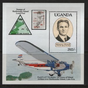 UGANDA  1214, SOUVENIER SHEET, MNH, 1994 Hennery Ford, Automotive anniv.