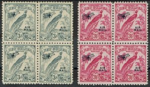 NEW GUINEA 1932 UNDATED BIRD AIRMAIL 3D AND 31/2D MNH ** BLOCKS 