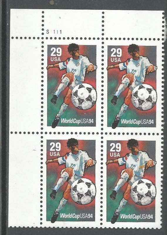 US 2834, MNH, PLATE BLOCK OF 4 STAMPS, WORLD CUP SOCCER, 1994