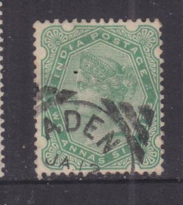 ADEN, 1892 India 2a. 6p. Yellow Green, squared circle ADEN.
