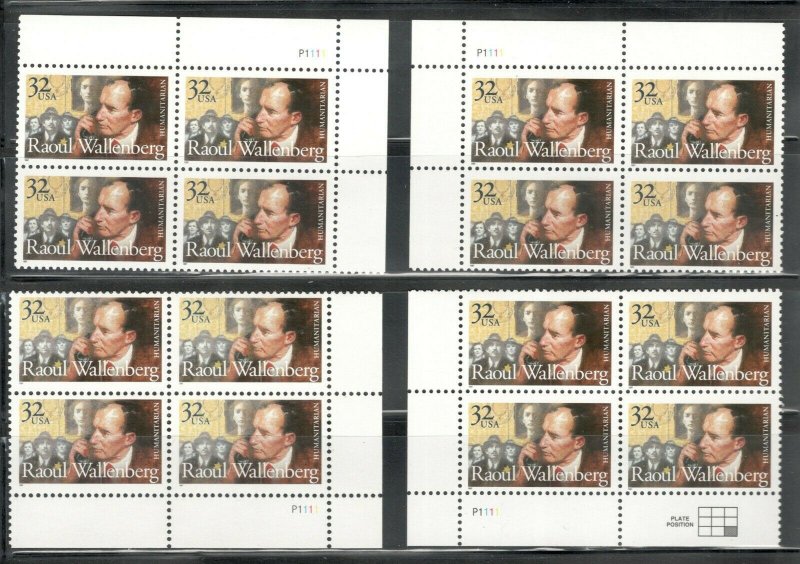 3135 Raoul Wallenberg Wholesale Lot Of 4 Plate Blocks Mint/nh Selling Below Face