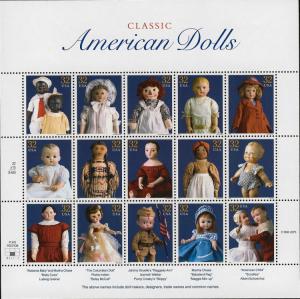 1997 32c Classic American Dolls, Souvenir Sheet of 15 Scott 3151 Mint F/VF NH