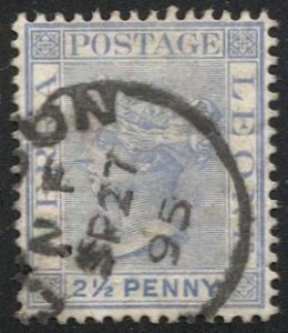 SIERRA LEONE 1891 Sc 27, Used  VF 2-1/2d QV, LONDON, ENGLAND cancel