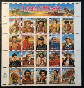 US #2869, 29c Legends of the West,  Sheet, VF mint never hinged, Fresh Sheet