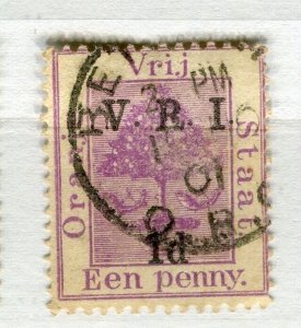 ORANGE FREE STATE; 1900 early classic QV used ' VRI 1d.' surcharged , Postmark.