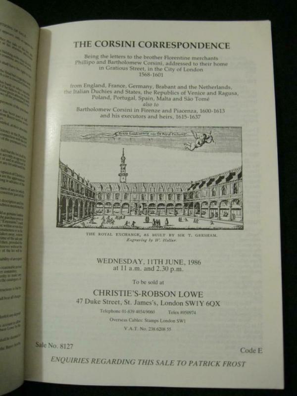 CHRISTIE'S AUCTION CATALOGUE 1986 THE CORSINI CORRESPONDENCE