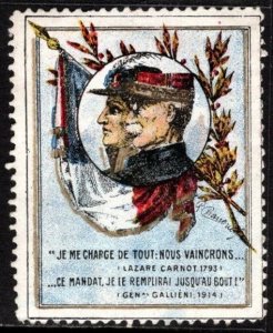 1914 WW One France Delandre Poster Stamp  Lazare Carnot 1793  Gen Gallieni 1914