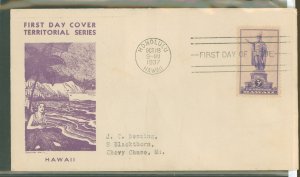 US 799 1937 3c Hawaii (single) part of the US Possession series) on an addressed FDC with a WSE cachet.