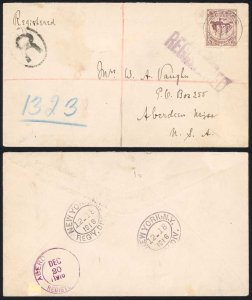 Turks and Caicos 1916 6d Dull Purple on a Registered Cover