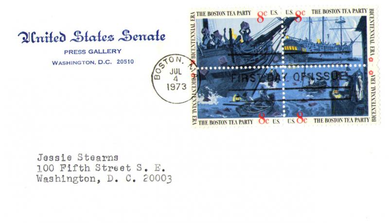 #1483a Boston Tea Party Block 4 - UNITED STATES SENATE PRESS GALLERY STATIONERY