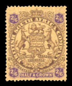 Rhodesia #35 Cat$92.50, 1896 2sh6p brown and violet, hinged, short perf at up...