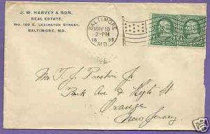 #279  BALTIMORE 1899  J.W.HARVEY & SON CORNER, US POSTAL HISTORY COVER