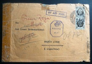 1944 British Army Eritrea Airmail Censored Cover to Buenos Aires Argentina