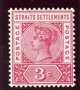 Malaya Straits 1895 QV 3c carmine-rose MLH. SG 96. Sc 84.