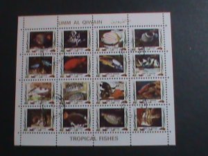 ​UMM AL QIWAIN 1973- TROPICAL FISH-UNDER WATER WORLD-CTO MINI SHEET VERY FINE