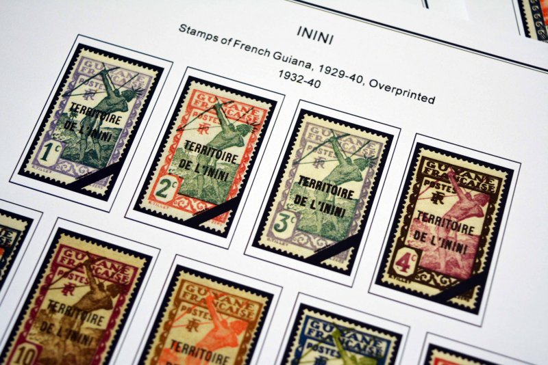 COLOR PRINTED ININI 1932-1942 STAMP ALBUM PAGES (9 illustrated pages)