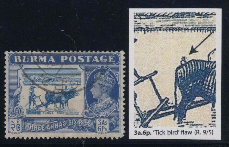 Burma, SG 27b, used Tick Bird Flaw variety