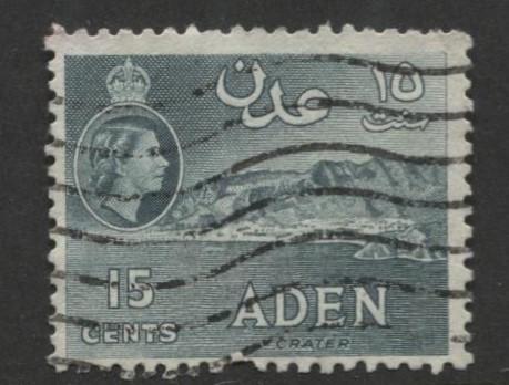 ADEN - Scott 50 - QEII Definitive- Blue Green - 1953- MVLH - Single 15c Stamp