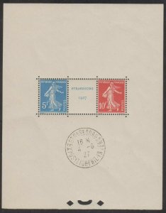 FRANCE 1927 STRASBOURG EXHB Sc 241 Yvert BF2a SOUVENIR SHEET MNH DULL OG CV$2300