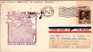 1940 Hawaii USA Airmail FAM 19 First Flight Cover FFC to Buenos Aires Argentina