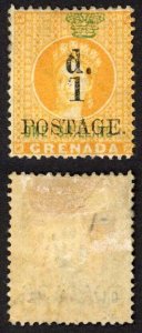 Grenada  SG38 1d on 1/- Orange M/M (hinge remainder) cat 50