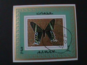 AJMAN-1970-COLORFUL BEAUTIFUL LOVELY BUTTERFLY-CTO-IMPERF-S/S VF-FANCY CANCEL