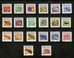 Micronesia 1998 - Fish - Set of 20 Definitive Stamps - Scott #301-319a - MNH