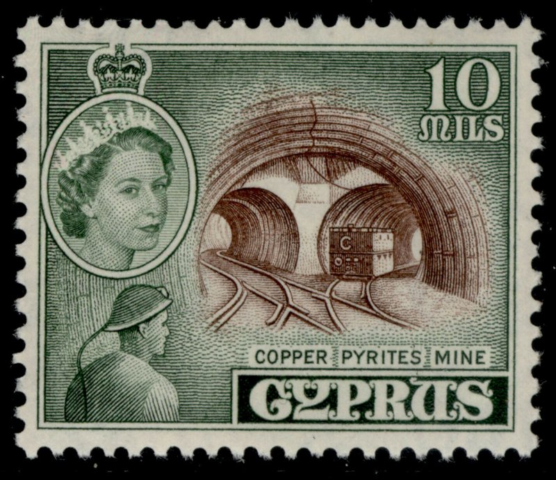 CYPRUS QEII SG176, 10m deep brown & deep green, LH MINT.