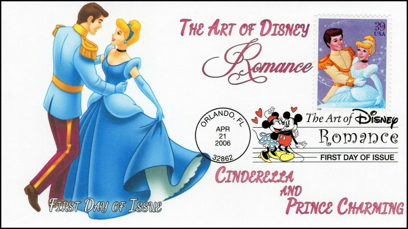 AO-4026-1, 2006, The Art of Disney, Add-on Cover, First Day Cover, DCP, Cinderel