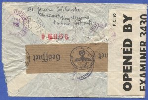 POLAND (General Govt) 1941 Rare BERMUDA Censored cover, Warsaw to USA