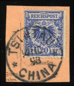 German Colonies, Kiauchau #A3 Cat$100, 1898 Forerunner, 20pf ultramarine, use...