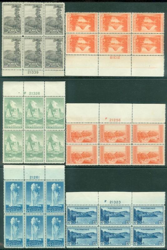 USA : 1935. Scott #740-49 Plate Blocks. Very Fresh set. Mint Never Hinged.