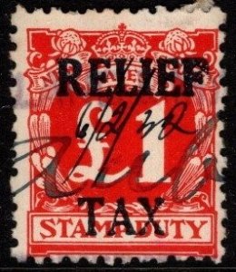 1930 New South Wales (Australia) Revenue 1 Pound Relief Tax Used