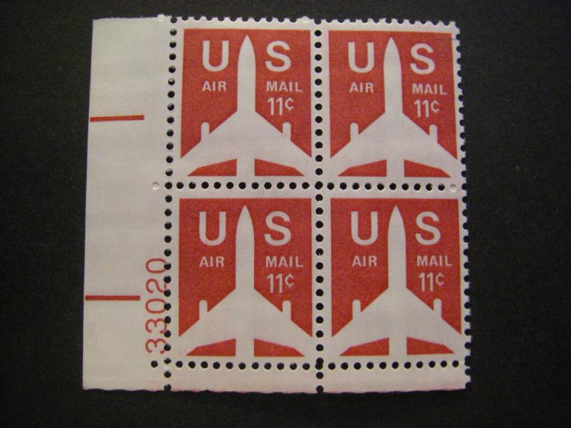 Scott C78, 11c Red Jet Silhouette, PB4 #33020 LL, MNH Airmail Beauty