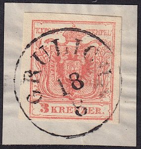 Austria - 1854 - Scott #3e - used on piece - GRULICH pmk Czech Republic