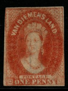 TASMANIA SG26 1857 1d PALE RED-BROWN UNUSED