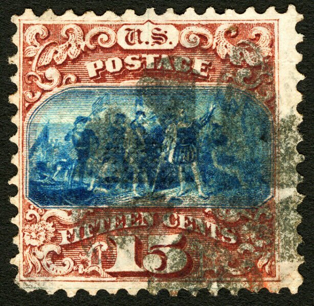 #118 1869 15c Brown & Blue Landing of Columbus F-VF Used Tiny Thin