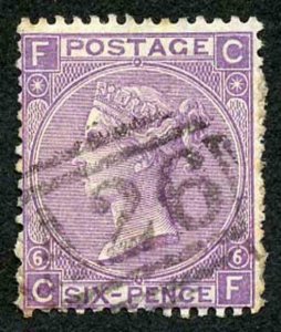 Gibraltar SGZ46 6d Mauve (some toning) wmk Spray plate 6 with A26 pmk